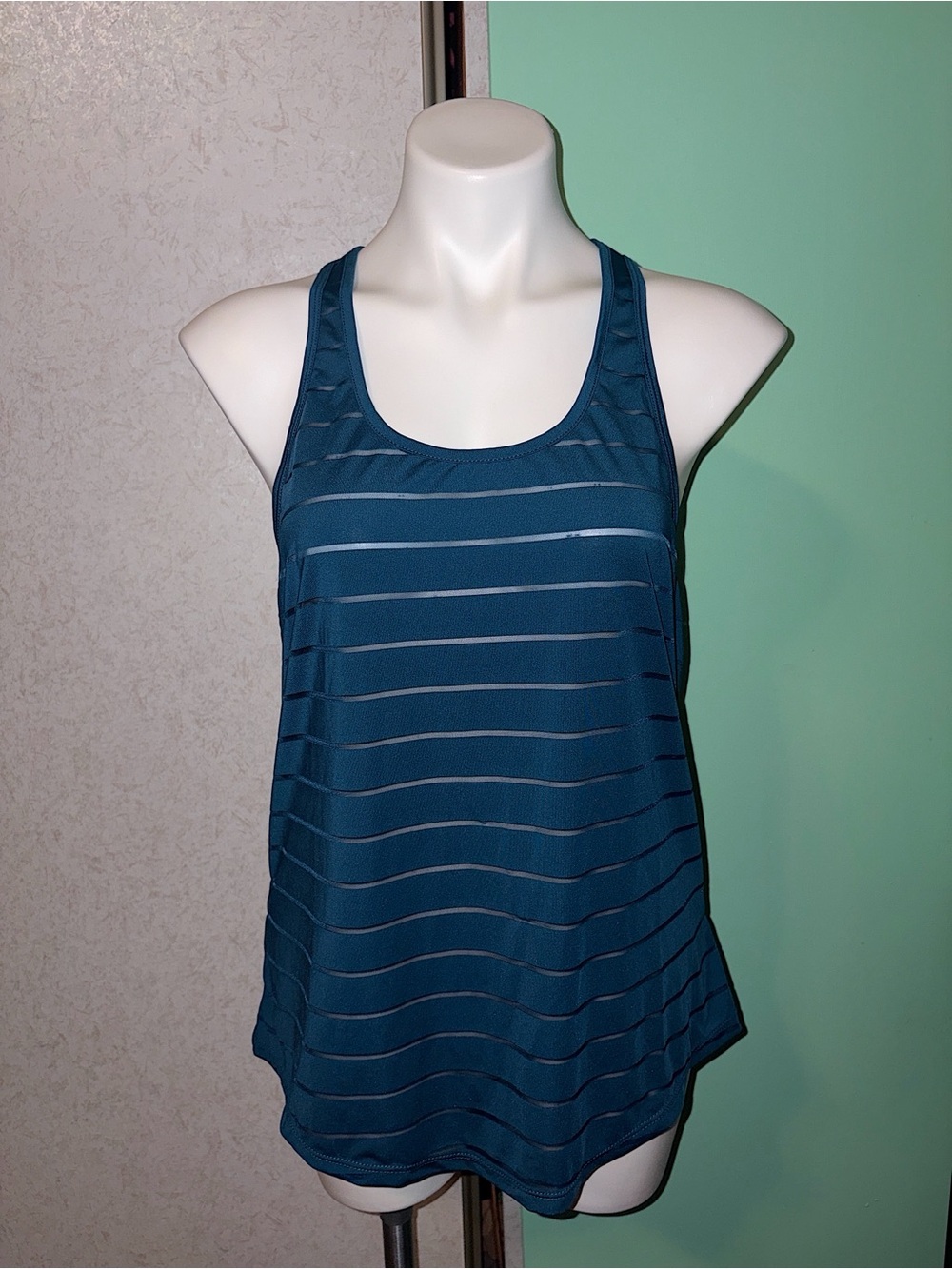 Teal Zyia Active Mesh Stripe Racerback Tank Top